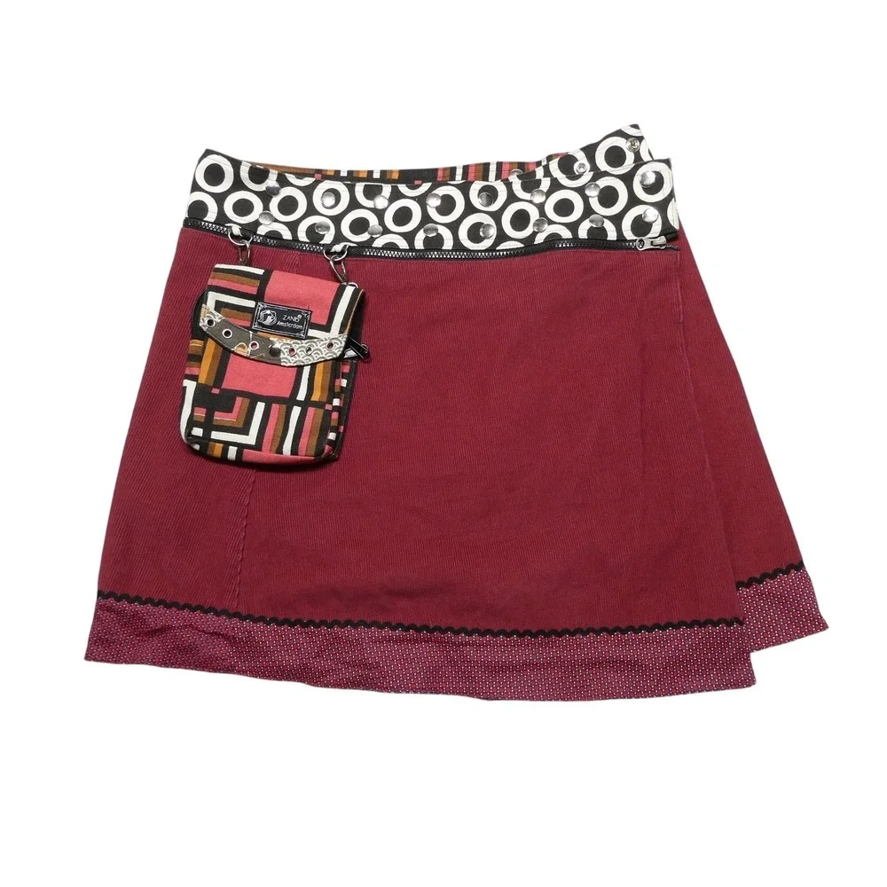 Zand Amsterdam Skirt Womens One Size Red Wrap Reversible Pocket Belt Boho